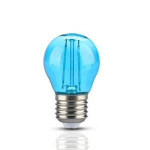 V-Tac 2W Farget LED kronepære - Blå, Karbon filamenter, E27 - Dimbar : Ikke dimbar, Kulør : Blå