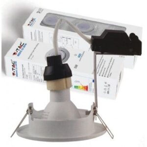 V-Tac 3-pak downlights med 5W lyskilde - Hvit front, komplett med GU10 holder og LED spotter, innendørs - Dimbar : Ikke dimbar, Kulør : Varm