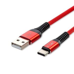 V-Tac USB-C til USB-A kabel - 1 meter, flettet kabel, rød - Farge : Rød