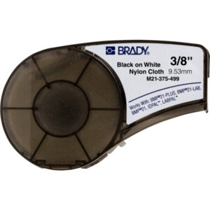 Merketape for BMP21 9,53mm sort på hvit Nylon tape Brady