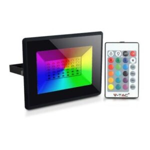 V-Tac 30W LED lyskaster RGB - Med RF fjernkontroll, utendørs - Dimbar : Ikke dimbar, Kulør : RGB