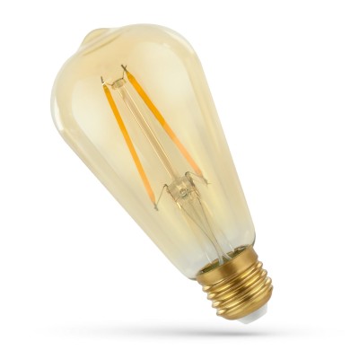 2W LED pære - ST64, karbon filamenter, rav farget glas, ekstra varm, E27 - Dimbar : Dimbar, Kulør : Varm