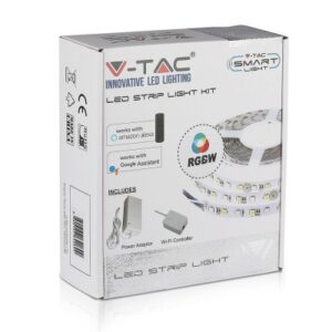 V-Tac 10W/m RGB+W LED strip komplett kit - 5m, 60 LED per meter, Smart Home /u fjernkontroll - Dimbar : Via Smart Home, Kulør : Varm hvit + RGB